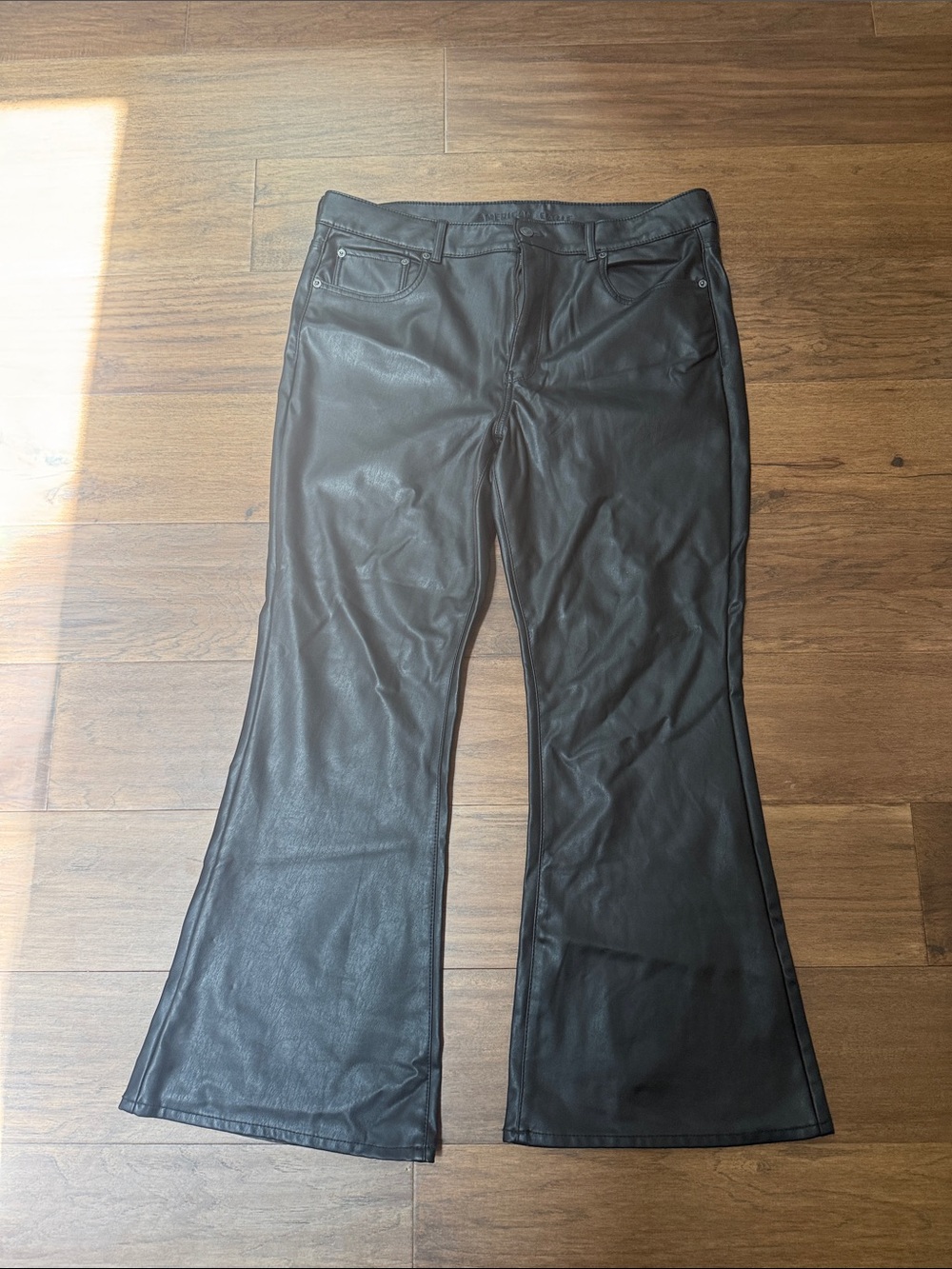 American Eagle Outfitters Black Faux Leather Flare Pants
